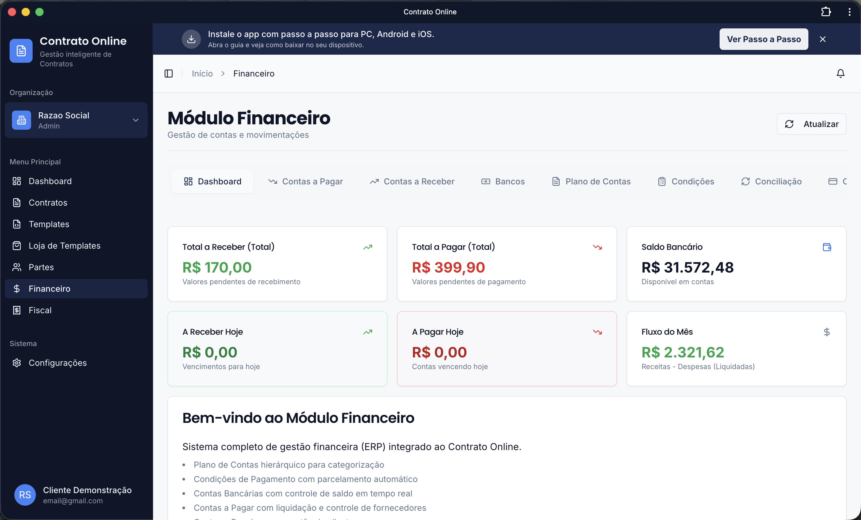 Dashboard financeiro